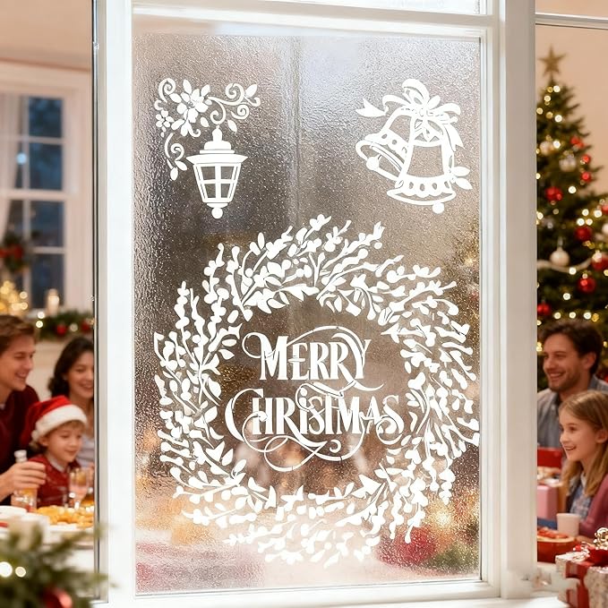 TIAMECH A4 Reusable Merry Christmas Stencil for Painting - Garland Jingle Bell Layering Template, DIY Wall Art, Wood Furniture, Scrapbook & Crafts (8.3x11.7inch)