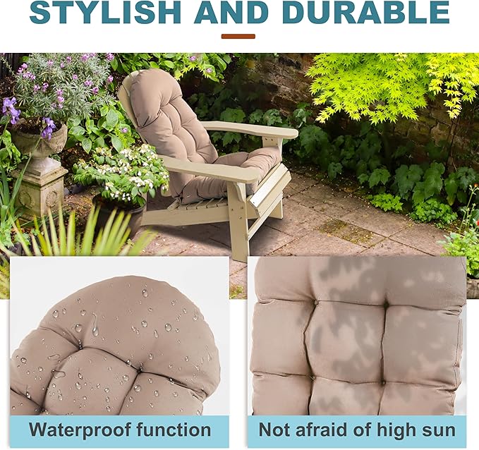 Large Adirondack Chair Cushion, Rocking Chair Cushion 50x20.8x4 inch, High Back Patio Cushions of Upper and Lower with Ties, Sunscreen and Fade-Resistant (Beige, 2)