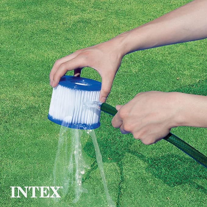INTEX Pool Metal Frame 10'x30" Round Outdoor Swimming Pool Set with 330 GPH Filter Pump, Pool Cover, and Type H Filter Cartridge Replacements (6 pack)