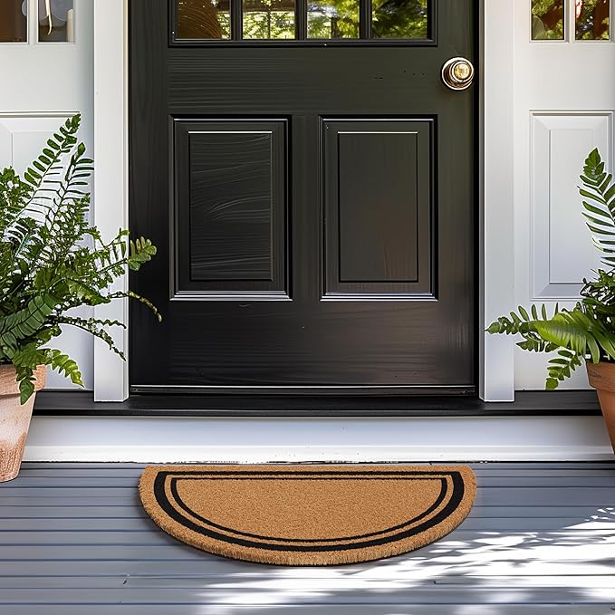 Barnyard Designs Natural Coco Coir Doormat Welcome Mat for Front Door & Outdoor Entrance, Large Door Mat for Indoor Entrance or Porch Entry, Brown (17x30, Border)