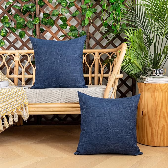 Kevin Textile Outdoor Waterproof Pillow Covers Pack of 2 Checkered Decorative Euro Sham Cushion Throw Pillowcases Shell for Patio Tent Garden Couch Bed Sofa 26x26 Inch Blue