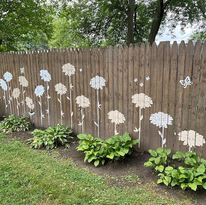 Large Flower Stencils for Walls 14inch Fence Stencil for Outdoor Floral Stencils Reusable Daisy Peony Stencil for Wood Garden Fence Furniture Fabrics DIY Decor