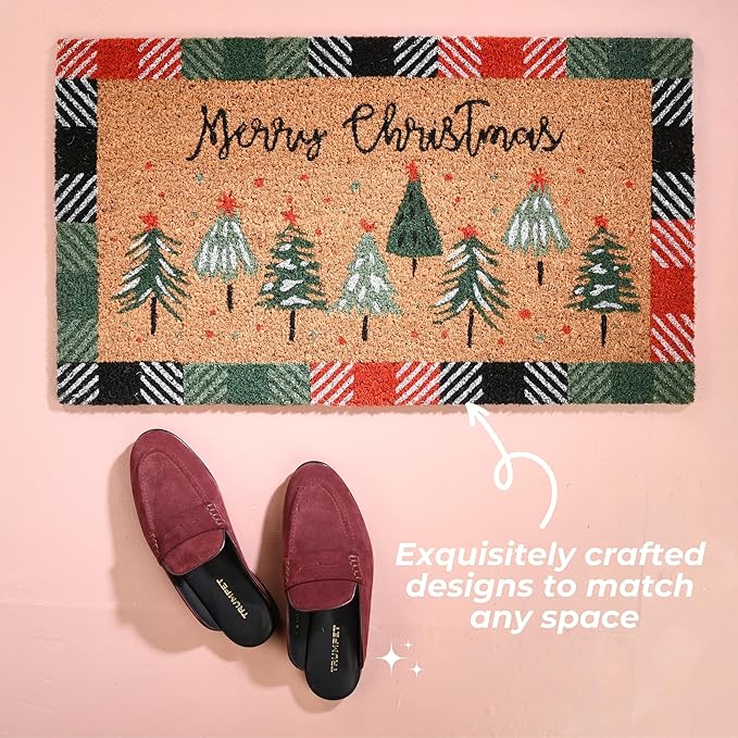 Folkulture Christmas Door Mat Outdoor, Eco Friendly Christmas Door Mats for Front Door, 28 X 16 Inch Welcome Matt or Doormat for Home Entrance, Durable & Anti Slip Coir Door Mats - Merry Christmas