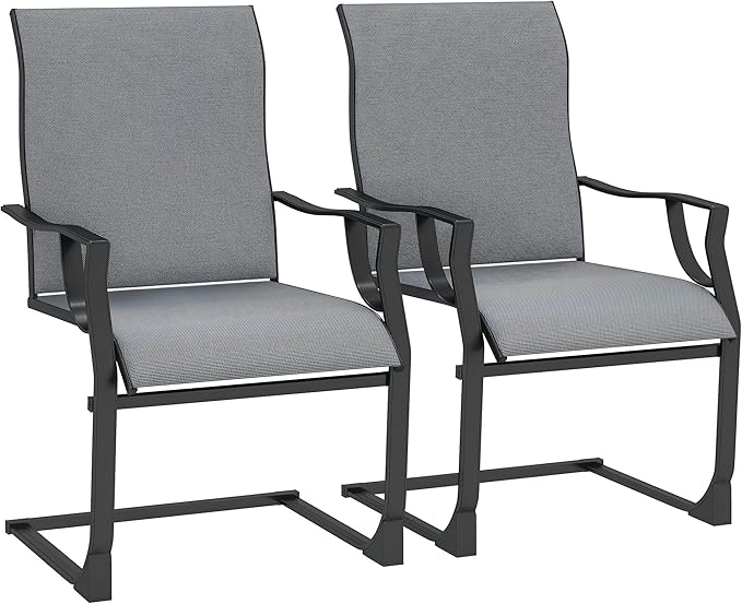 Outsunny Patio Dining Chairs Set of 2, Outdoor C Spring Dining Chairs Set w/High Back, Armrest, Breathable Fabric & Metal Frame, Heavy Duty Outdoor Chairs for Backyard, Deck, 256LBS, Light Gray