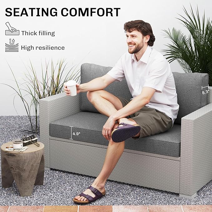Outsunny 2 Seat Patio Furniture Cushions, 46x26x5 in, Thick Outdoor Loveseat Cushion Set with Removable Cover, Fade-Resistant Replacement Cushions for Outdoor Furniture, Couch, Bench, Swing, Gray