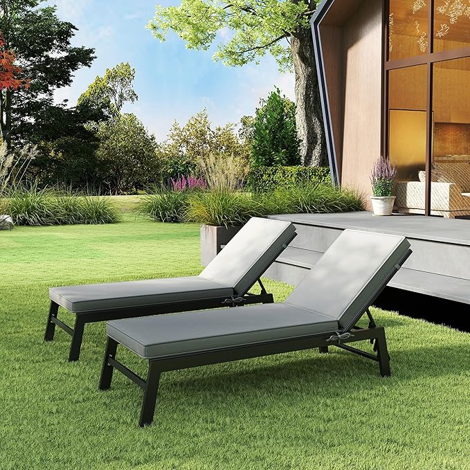 Outsunny Chaise Lounge Cushions Outdoor Set of 2, Fade Resistant, 72 x 21 x 3 in Sun Lounger Replacement Cushions, Patio Lounge Chair Pads with Removable Cover for Pool, Beach, Deck, Lawn, Gray