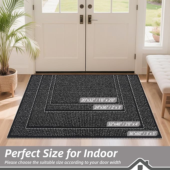 BEQHAUSE Dirt Trapper Door Mat 32" x 48", Non-Slip Washable Doormats Entrance Mat, Dirt Resistant and Absorbent Welcome Mat, Low Profile Floor Mats for Front Back Door and Entryway, Black