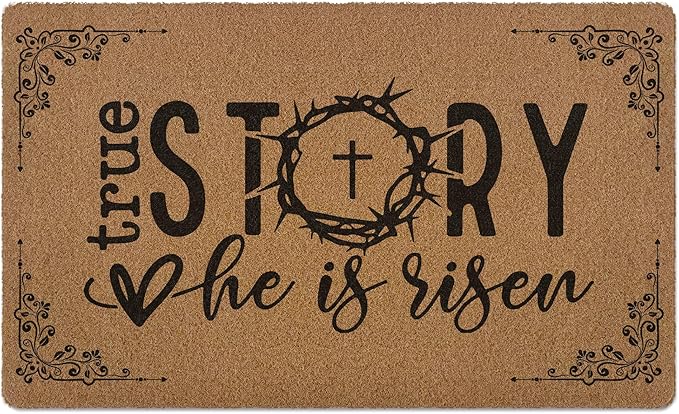 Christian Easter Door Mat Doormat, He is Risen Bible Verse Welcome Front Door Mat Indoor Outdoor Entrance, Religious Easter Artificial Coir Doormats Rugs for Porch Entryway Decor 30x17in