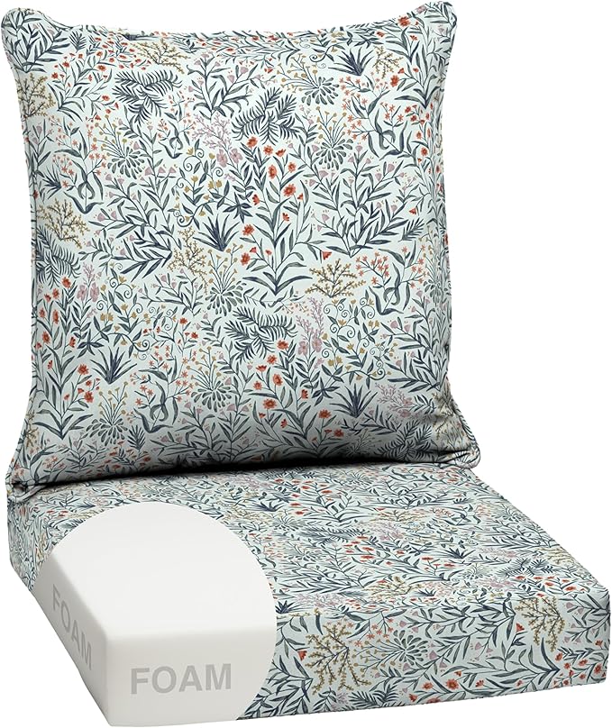 Arden Outdoor Foam Deep Seat Cushion Set, 24 in x 24 in, Weather-Proof, Rain-Proof, Fade Resistant Patio Cushion, Bottom and Back Cushion for Chair, Sofa, and Couch Pistachio Botanical