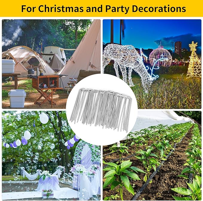 CEWOR 200 Pack Landscape Staples 4 Inches, Galvanized Metal Garden Stakes Landscaping Landscape Fabric Staples Sod Pins for Lawn, Barrier Fabric, Garden Fence, Ground Cover