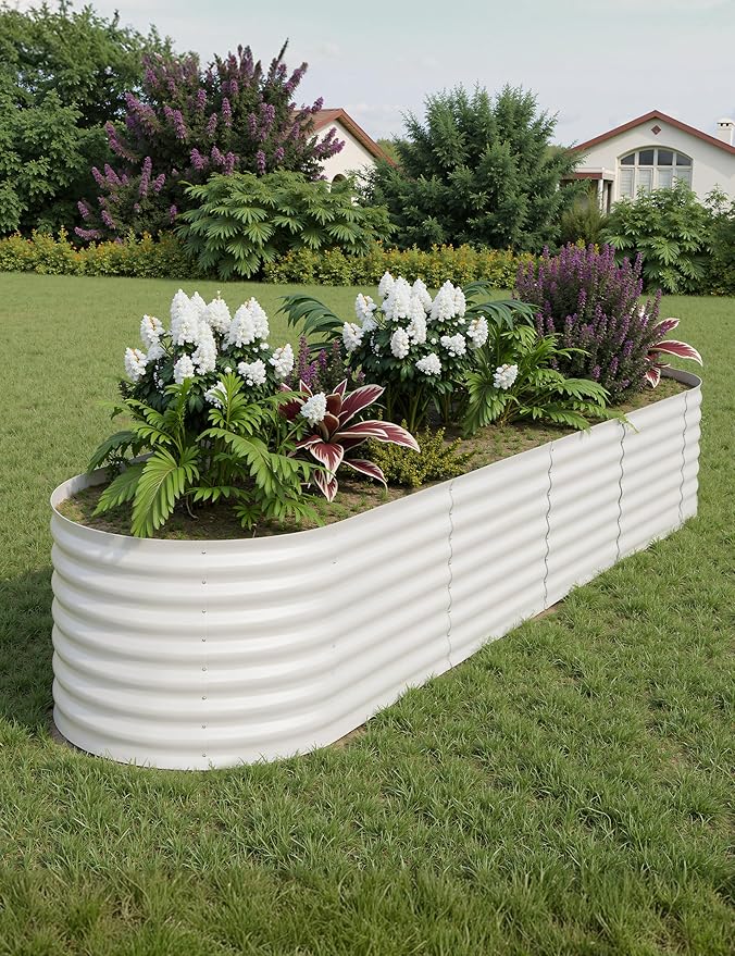 IDEAHOUSE 2-Pack Raised Garden Bed - Heavy-Duty Galvanized Steel Outdoor Planter Box for Vegetables, Flowers & Herbs - Rust-Resistant, Easy-Assembly Garden Box, Beige/Green