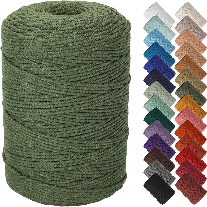 NOANTA Olive Green Macrame Cord 3mm x 328yards, Colored Macrame Rope, Cotton Rope Macrame Yarn, Colorful Cotton Craft Cord for Wall Hanging, Plant Hangers, Crafts, Knitting