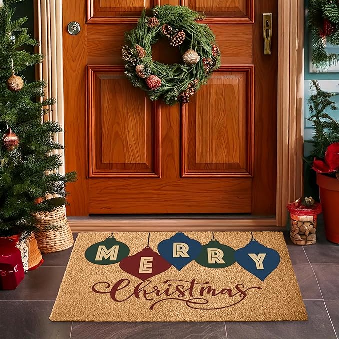 LuxUrux Premium Christmas Door Mat Outdoor - Elegant Coir Holiday Door Mat, Absorbent and Non-Slip Front Doormat- Merry Christmas | Natural, Perfect for Holiday Entryways Indoors & Outdoors