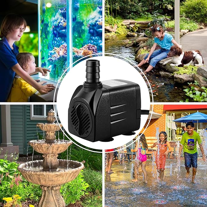 Fountain Pump, 400GPH Submersible , Durable 25W Outdoor Water Pump with 6.5ft Power Cord, 3 Nozzles for Aquarium, Pond, Fish Tank, Water Pump Hydroponics, Backyard Fountain