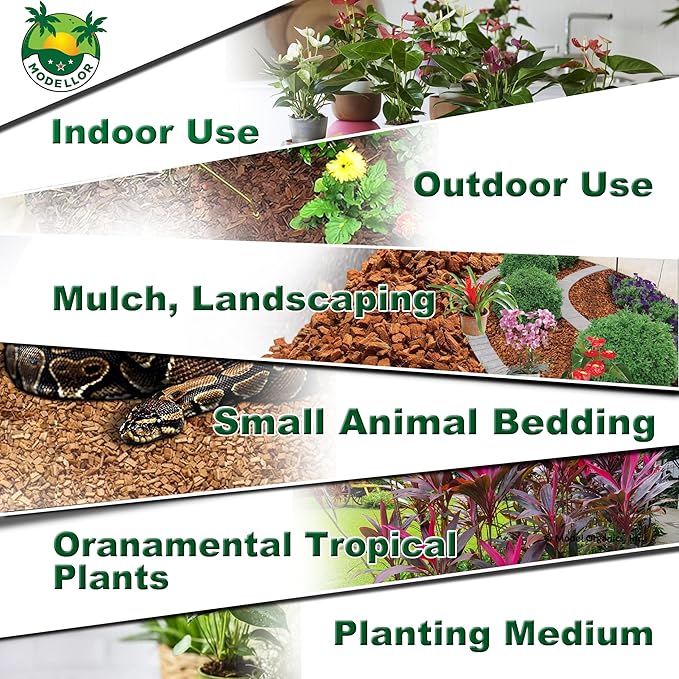 MODELLOR Premium Super Washed, Clean, Coco Chips, 2 Bricks (2.2 lb.) yields 14 Qts. of Loose Chips. Plant Substrate, Organic, Reptile Bedding, Odor Absorbing, Grow Orchids, Mulch Indoor, Outdoor.