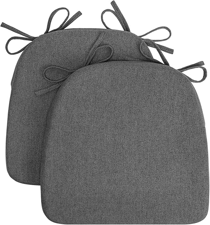 Chair Cushions for Dining Chairs, D-Shaped Seat Cushions with Removable Washable Cover and Ties, Chair Pads for Kitchen, Indoor Dining Room, Patio Chairs, 17'' x 16'', Set of 2, Dark Grey