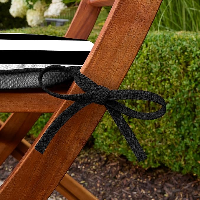 Arden Indoor/Outdoor Foam Seat Pad, 2 Pack, 17 x 16, Patio Cushion, Water Repellent, Fade Resistant, Foam Cushion Black Cabana Stripe