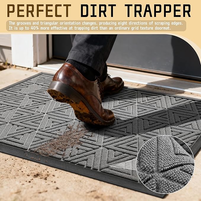 Yimobra Large Door Mat 36x24, All-Weather Waterproof Non-Slip Welcome Matt Outdoor, Heavy Duty Non Slip Doormat for Entryway for Patio and Garage Indoor, Easy Clean, Grey