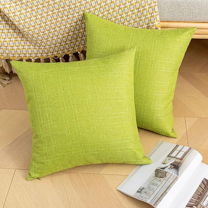 Kevin Textile Pack of 2 Decorative Outdoor Waterproof Checkered Pillow Covers Spring Square Garden Cushion Sham Throw Pillowcase Shell for Patio Tent Couch 24x24 Inch Green