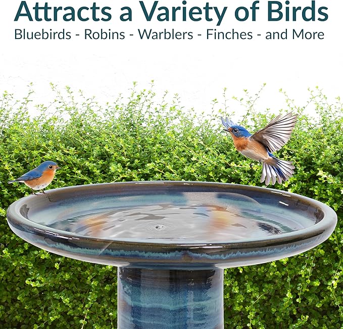 Sunnydaze 21" H Ceramic Bird Bath for Outside - Hand-Painted Outdoor Bird Bath Bowl, UV/Frost-Resistant Finish - Galaxy Blue