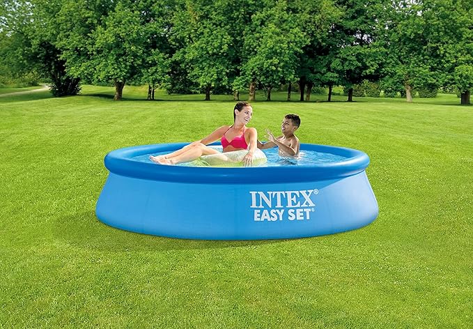 INTEX 28107EH Easy Set Inflatable Swimming Pool Set: 8ft x 24in – Includes 330 GPH Cartridge Filter Pump – Puncture-Resistant Material – 513 Gallon Capacity – 18in Water Depth