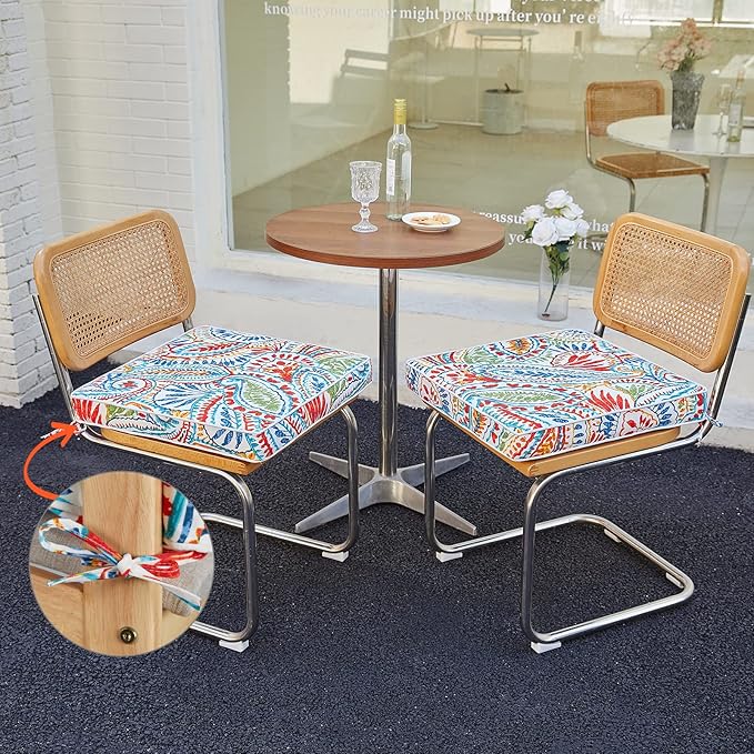 JMGBird Outdoor Patio Chair Cushions 19x19 Inch Set of 2 - Waterproof Square Seat Cushions with Ties for Garden Furniture, Weather Resistant Patio Cushions with High Density Foam