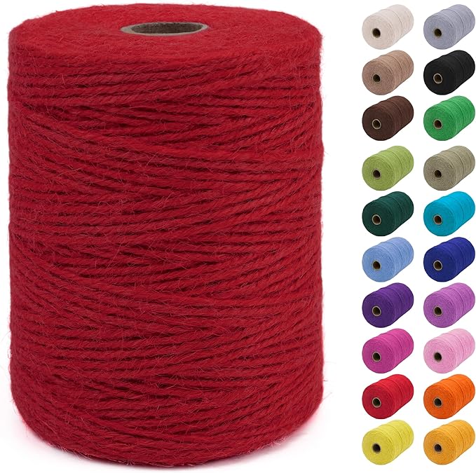 JeogYong 2mm Jute Twine String 656 Feet Natural Thick Garden Twine for Crafts, Outdoor, Gardening, Crafts, Gift Wrapping, Plants, Packing Materials (Red)