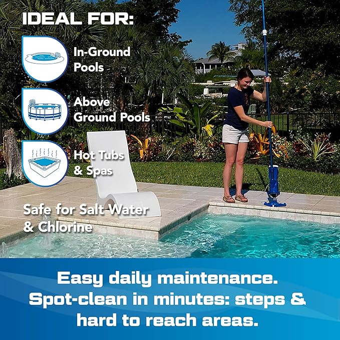 POOL BLASTER Catfish Ultra Rechargeable, Battery-Powered, Pool-Cleaner, Ideal for In-Ground Pools and Above Ground Pools for Cleaning Leaves, Dirt and Sand & Silt.