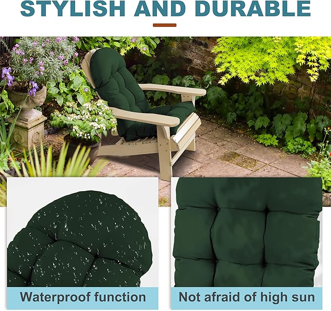 Large Adirondack Chair Cushion, Rocking Chair Cushion 50x20.8x4 inch, High Back Patio Cushions of Upper and Lower with Ties, Sunscreen and Fade-Resistant (Dark Green, 1)