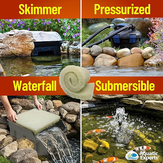 Aquatic Experts Cream COARSE Pond Filter Pad - 2 inch Thick - Bulk Roll Water Garden Filter Pond Media - Made in USA (18 inch by 72 inch)