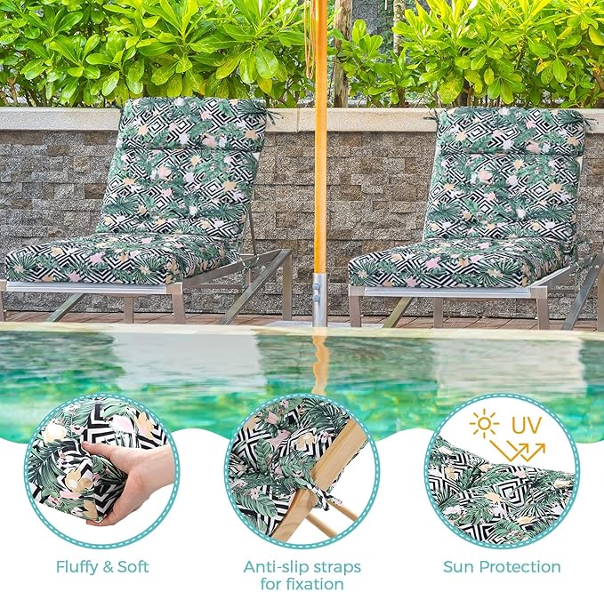 Barydat 4 Pcs Tufted High Back Chair Cushion Indoor Outdoor Seat and Back Cushions Palm Leaves Tropical Plants Lawn Rocking Chair Pads with Ties for Adirondack Patio Garden(Flower Style)