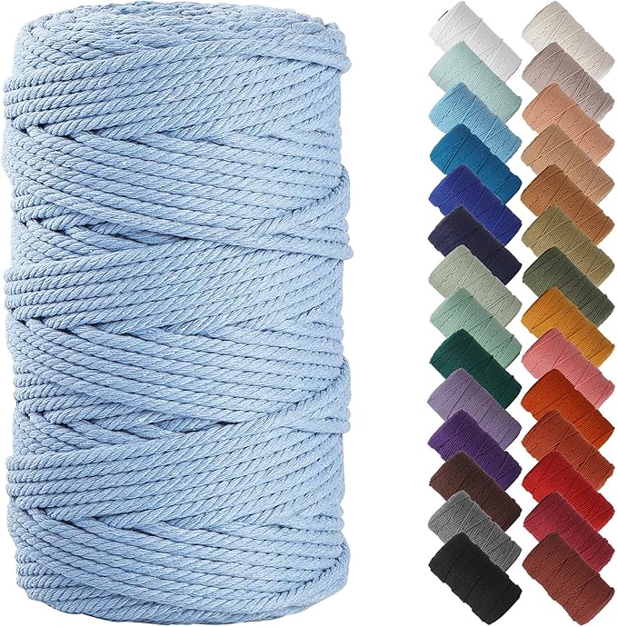 NOANTA Baby Blue Macrame Cord 4mm x 109yards, Colored Macrame Rope, Cotton Cord Macrame Yarn, Colorful Cotton Craft Cord for Wall Hanging, Plant Hangers, Crafts, Knitting