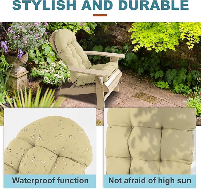 Adirondack Chair Cushion, Rocking Chair Cushion 44x19.4x4 inch, High Back Patio Cushions of Upper and Lower with Ties, Sunscreen and Fade-Resistant (Semolina, 1)
