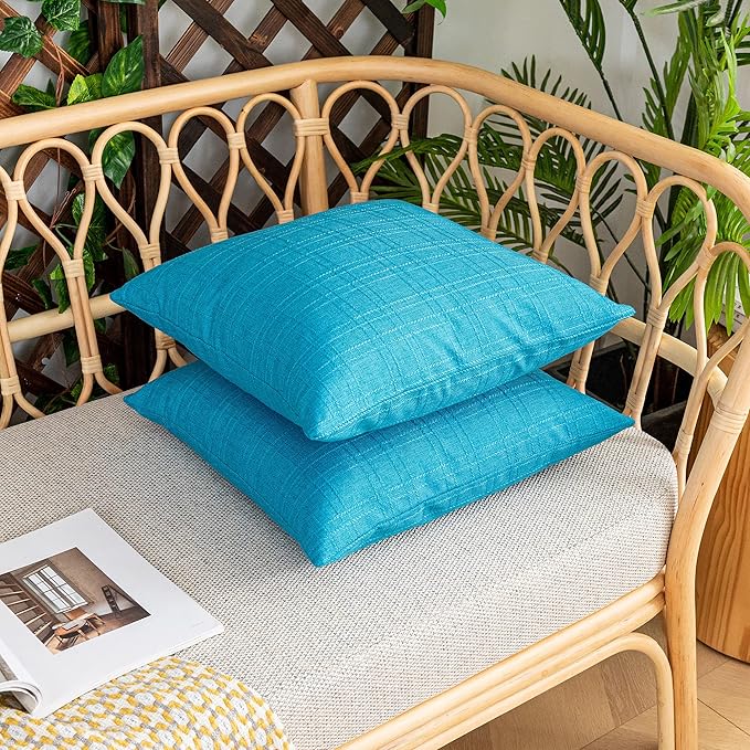 Kevin Textile Outdoor Waterproof Pillow Covers Pack of 2 Checkered Decorative Euro Sham Cushion Throw Pillowcases Shell for Patio Tent Garden Couch Bed Sofa 26x26 Inch Peacock Blue