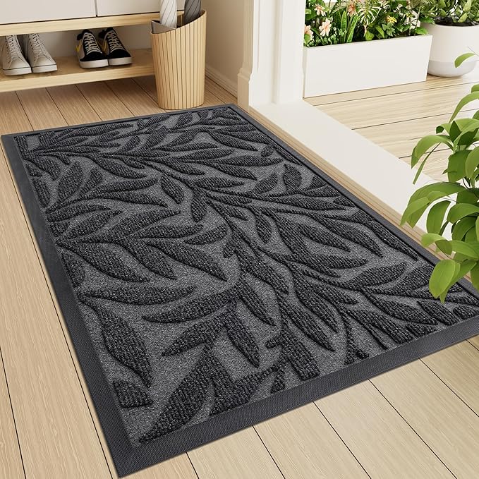 Smiry Front Door Mat Indoor Outdoor Entrance, Heavy Duty Natural Rubber, Trap Dirt and Moisture, Non-Slip Doormats, Low Profile, Easy Clean Patio Porch Entryway Mat, 59x23, Grey