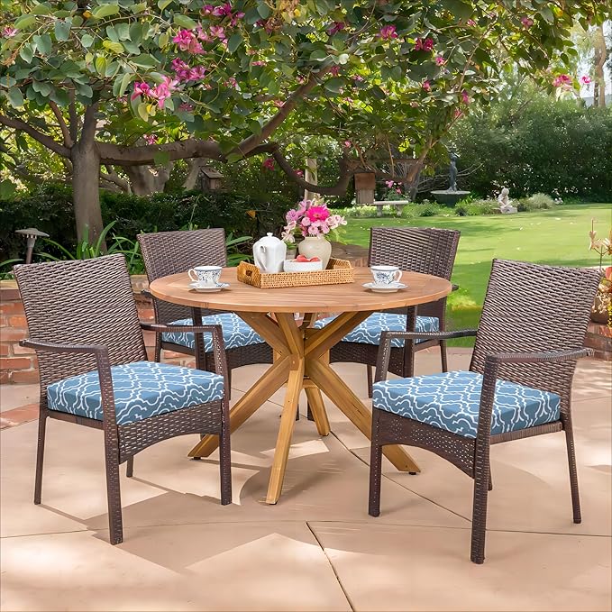 HARBOREST Outdoor Chair Cushions Set of 4, Water Resistant Patio Chair Cushions with Ties, Square Corner Outdoor Seat Cushions for Patio Furniture, 18.5"x16"x3", Blue Geometry