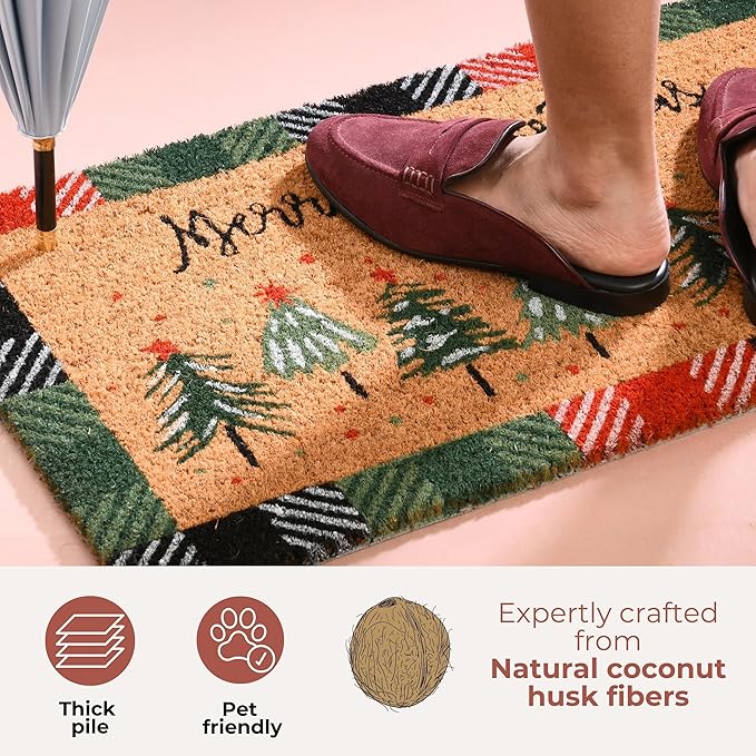 Folkulture Christmas Door Mat Outdoor, Eco Friendly Christmas Door Mats for Front Door, 28 X 16 Inch Welcome Matt or Doormat for Home Entrance, Durable & Anti Slip Coir Door Mats - Merry Christmas