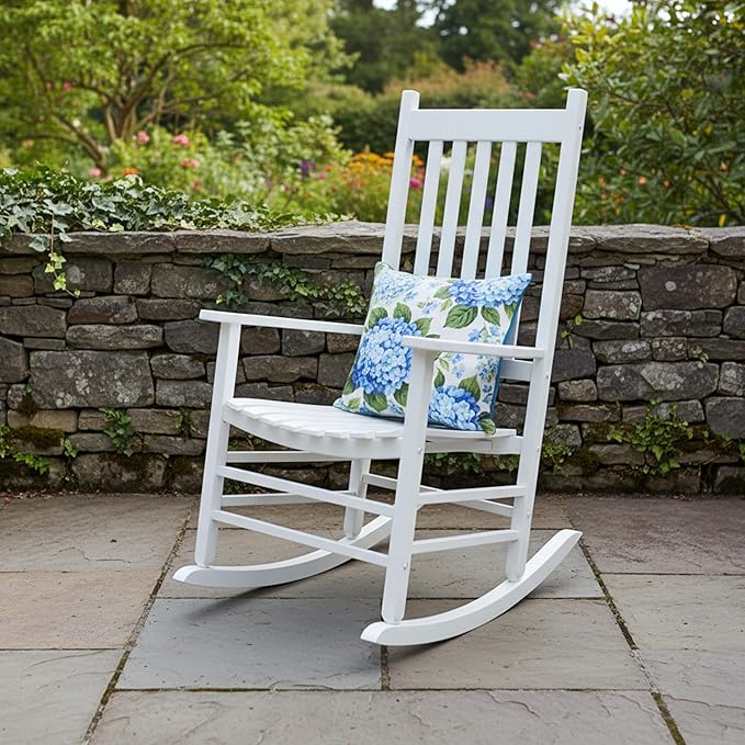 Shine Company Vermont Porch Rocker, High Back Wood Rocking Chair, White