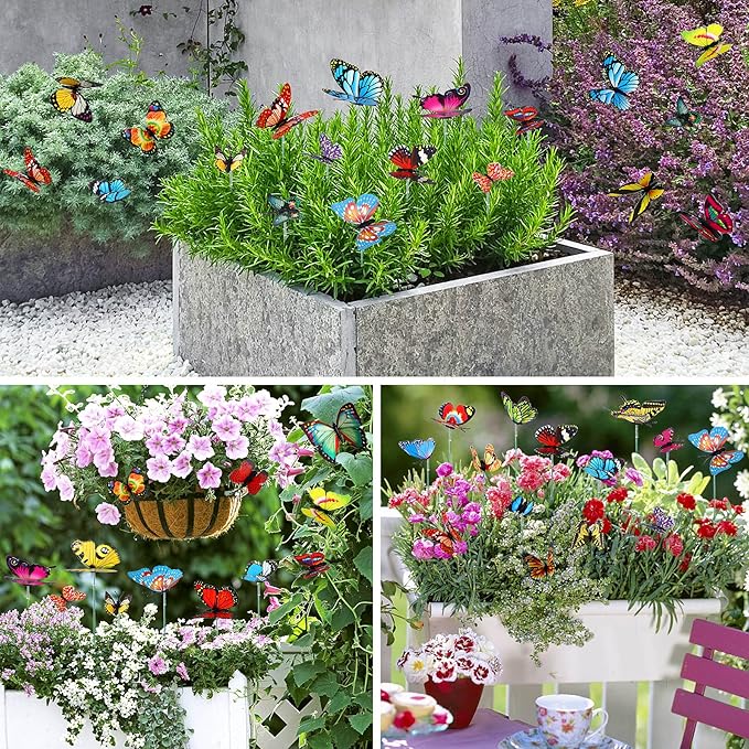 Augshy 75PCS Butterfly Decorations Stakes, Garden Butterflies Stakes Garden Ornaments PVC Waterproof for Outdoor Patio Decor Yard Lawn Home Decor Party Supplies Assored Size
