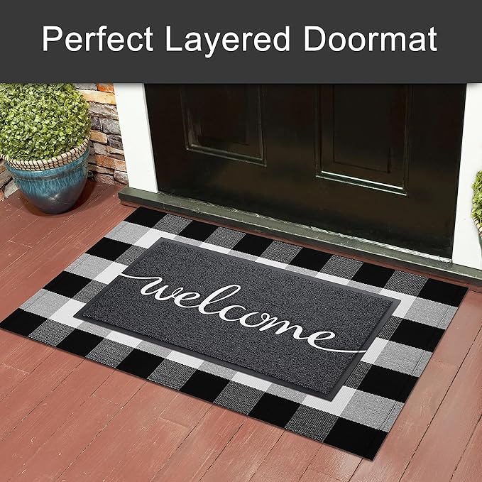 KILOCOCO Welcome Mat, Door Mat Outdoor Doormat Non-Slip Front Door Mats for Entrance, Easy Clean Indoor Floor Mats for Garage, Yard, Patio, High Traffic Areas Outside Rug for Home 24"x36" Black