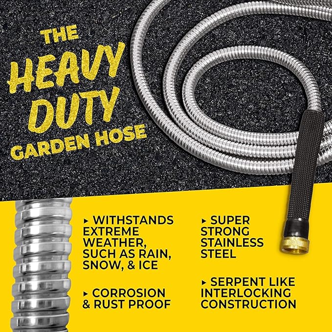 Bionic Steel PRO 75ft Garden Hose with Nozzle, 304 Stainless Steel Metal 75ft Water Hose Flexible Hose, Kink Free, Lightweight & Heavy Duty, Crush Resistant Fitting, Easy Coil, 500 PSI 2025 Model