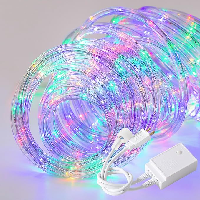Waterproof LED Rope Lights, Connectable & Flexible with 8 Modes, Outdoor Lighting for Deck, Garden, Pool, Patio & Christmas Decor (Multicolor, 50ft)