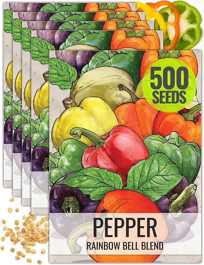Seed Needs Rainbow Bell Pepper Seeds for Planting Mild Peppers - Non-GMO Heirloom & Untreated Veggie Seed to Plant a Home Grown Outdoor Vegetable Garden (5 Packs)