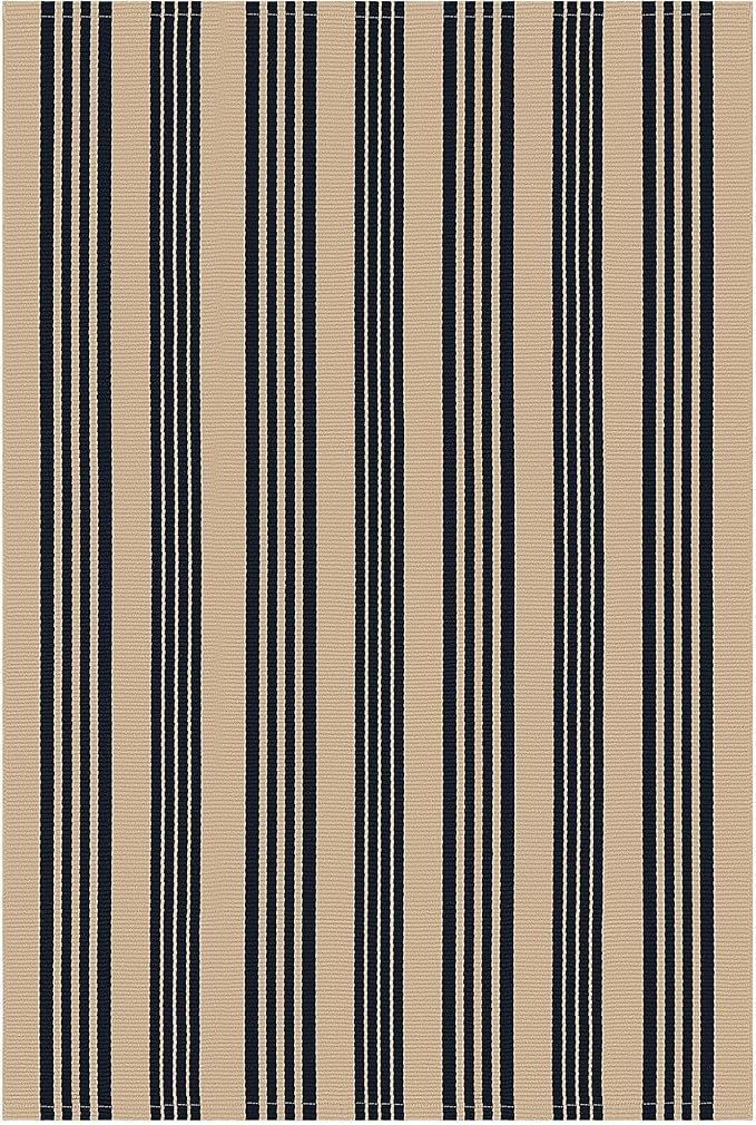 IOHOUZE Black and Tan Striped Rug 4'x6' Front Door Rugs Outdoor, Washable Area Rug for Double Front Porch, Large Patio Rug Outdoor Indoor, Doormat for Entryway Porch Entrance