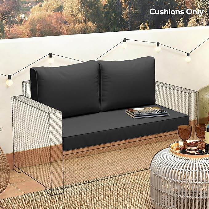 Outsunny 2 Seat Patio Furniture Cushions, 46x26x5 in, Thick Outdoor Loveseat Cushion Set with Removable Cover, Fade-Resistant Replacement Cushions for Outdoor Furniture, Couch, Bench, Swing, Black
