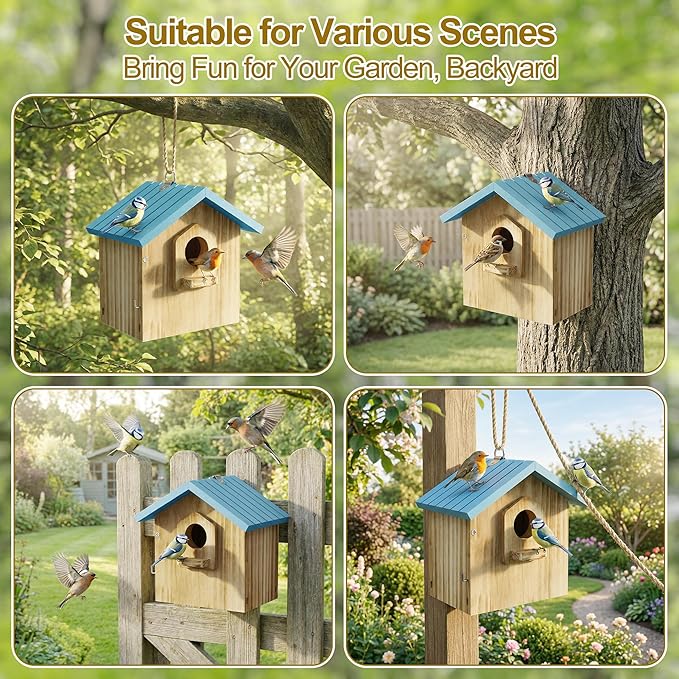 Auslar Bird House for Outside, Wooden Birdhouses for Outdoors, Bluebird House for Outside Clearance, Hanging Bird Houses for Cardinals Finch Wren Swallow for for Garden Viewing