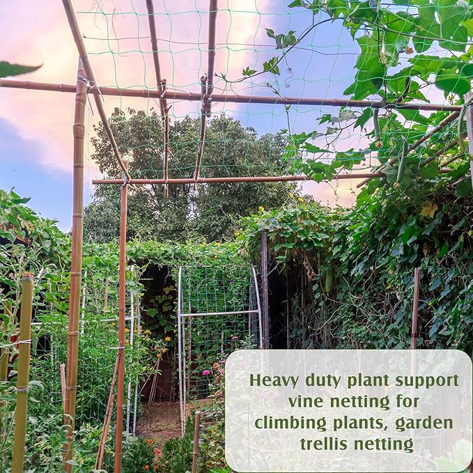 Blulu 8 Pcs Garden Trellis Netting for Climbing Plants 6x16.5 ft Trellis Netting Heavy Duty Mesh Climbing Net Plant Support Vine Net for Vegetables Cucumber Tomato Bean Outdoor Flexible Growing
