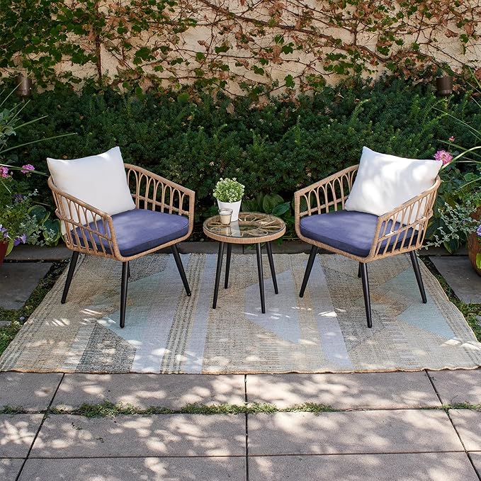 17"x 16"x 3" Patio Chair Cushions Set of 2, Waterproof Outdoor Chair Cushions, Patio Seat Cushion with Adjustable Ties, Blue