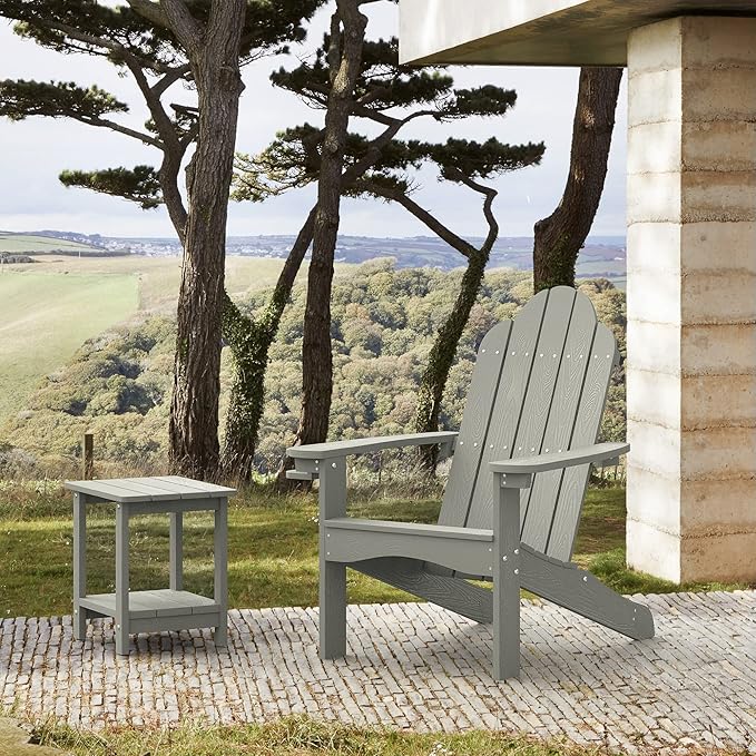 LUE BONA HDPS Adirondack Chairs Set of 8, Fire Pit Outdoor Chair Weather Resistant with Cup Holder, Modern Plastic Chair Plastic for Patio, Deck, Proch, 350LBS, Gray