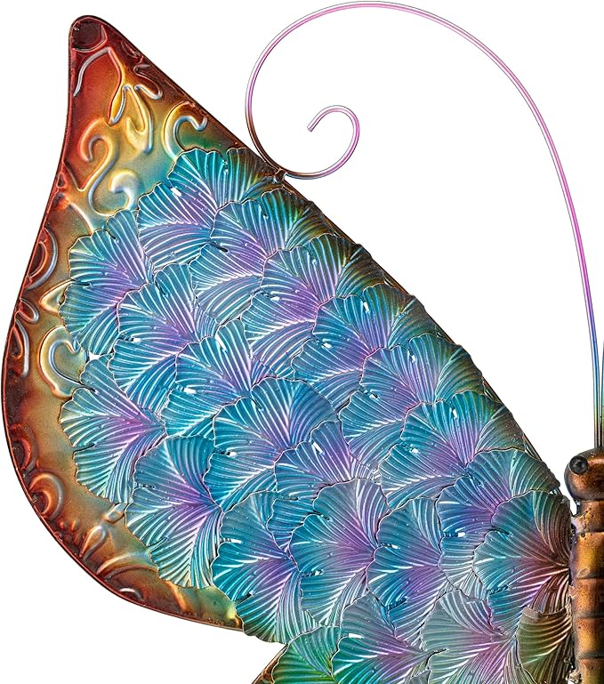 Glitzhome Metal Butterfly Wall Decor, 20 "H Colorful Metal Wall Art with Hand Painted Distressed Finish and 3D Embossed Texture, Outdoor Porch Patio Home Wall Accent